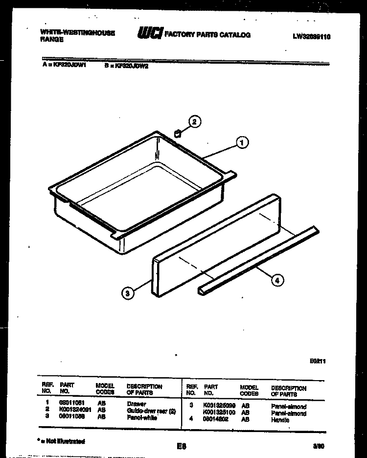 DRAWER PARTS Diagram and Parts List for KF320JDD1  Kelvinator Range