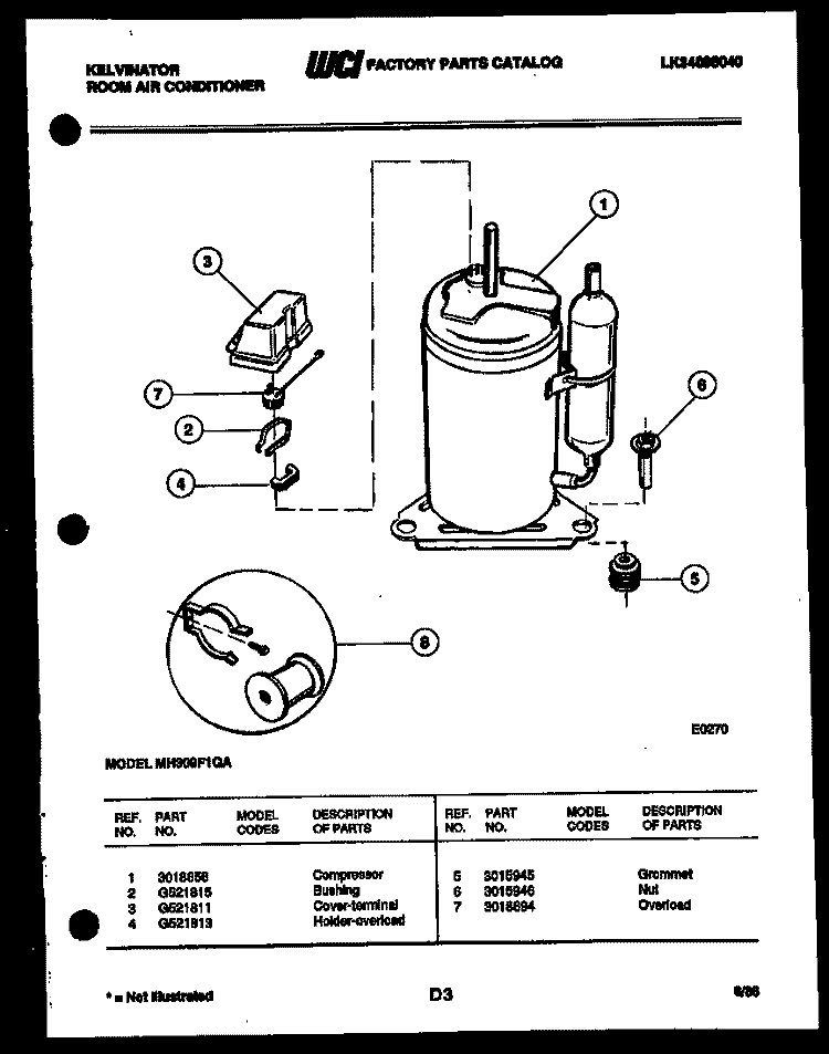 COMPRESSOR Diagram and Parts List for MH309F1QA  Kelvinator Air Conditioner