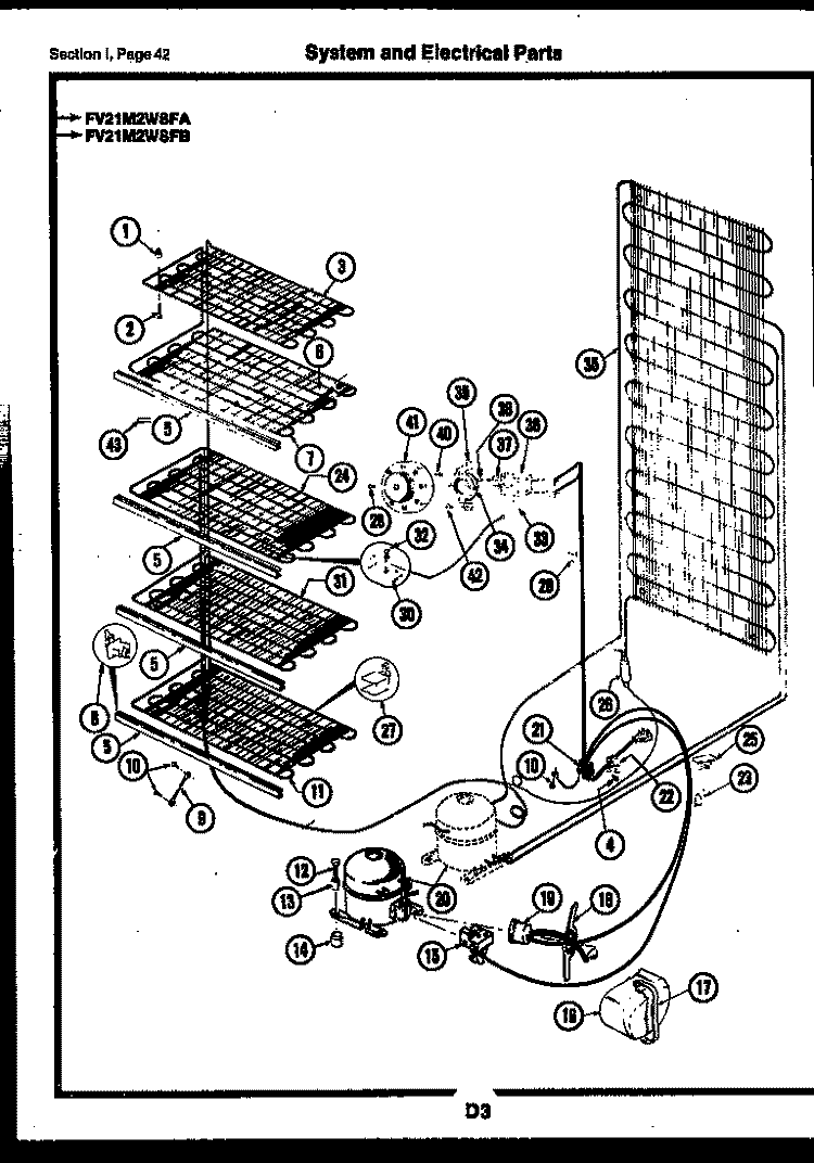 SYSTEM AND ELECTRICAL PARTS Diagram and Parts List for FV16M4WSFB  Frigidaire Freezer