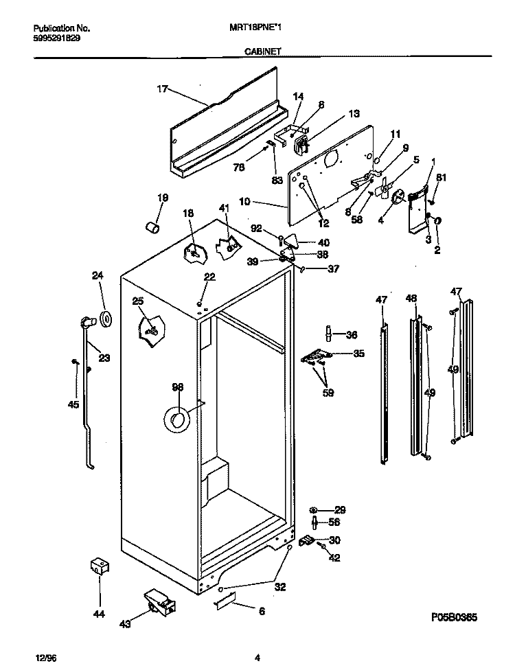 CABINET Diagram and Parts List for MRT18PNED1  Frigidaire Refrigerator
