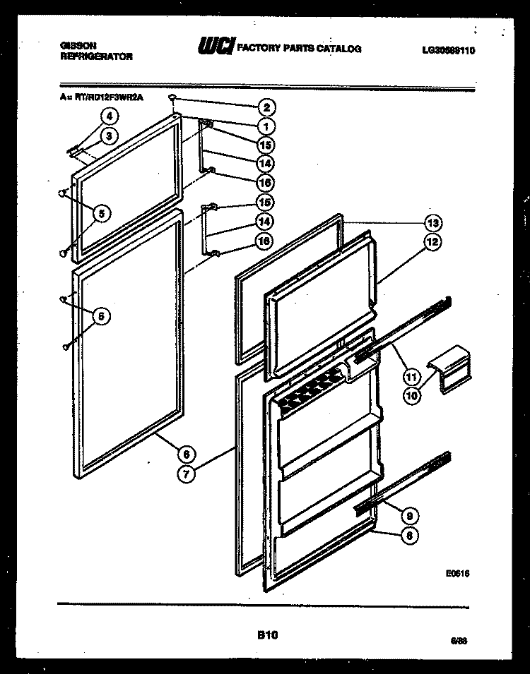DOOR PARTS Diagram and Parts List for RT12F3WR2A  Gibson Refrigerator