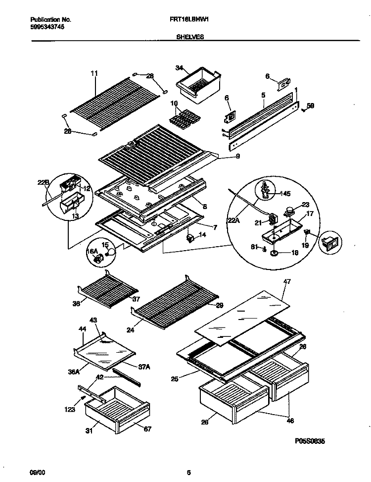 SHELVES Diagram and Parts List for FRT18LBHW1  Frigidaire Refrigerator
