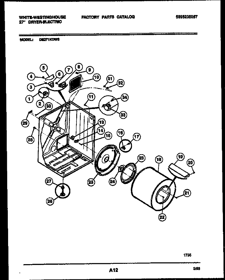 CABINET AND COMPONENT PARTS Diagram and Parts List for DE271KDW6  Frigidaire Dryer