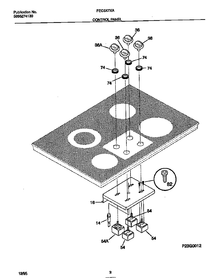 CONTROL PANEL Diagram and Parts List for FEC3X7XAB6  Frigidaire Cooktop