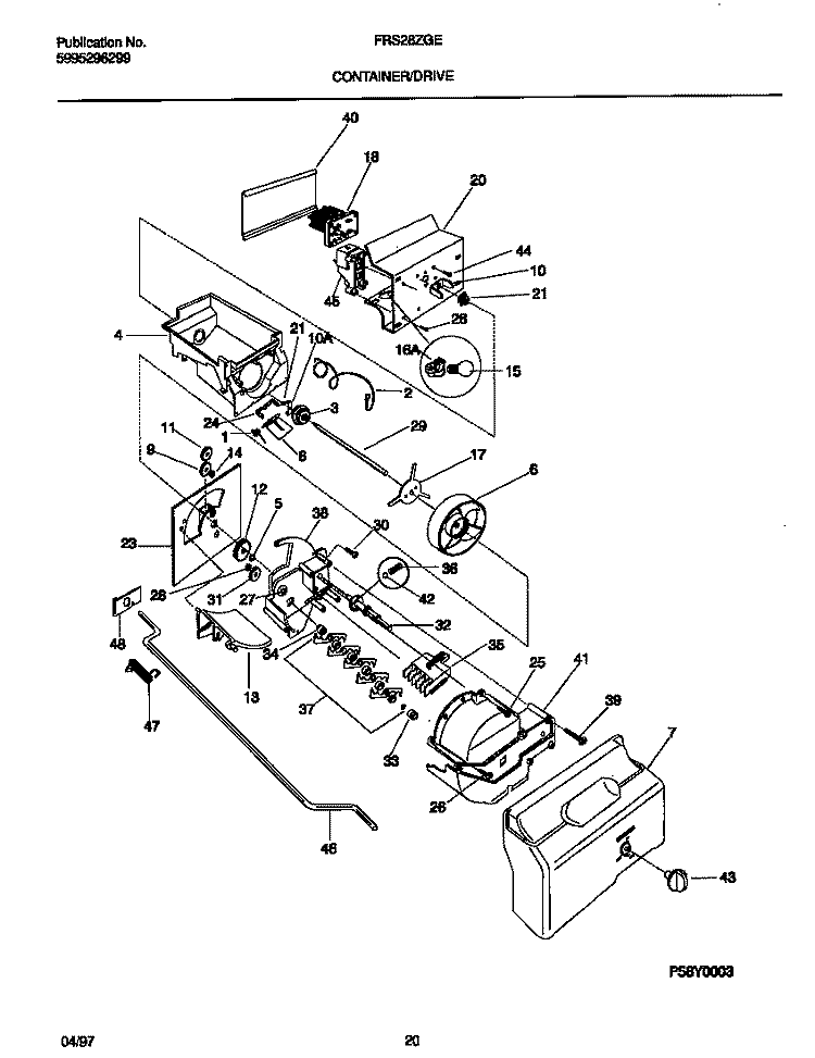 CONTAINER / DRIVE Diagram and Parts List for FRS28ZGED3  Frigidaire Refrigerator