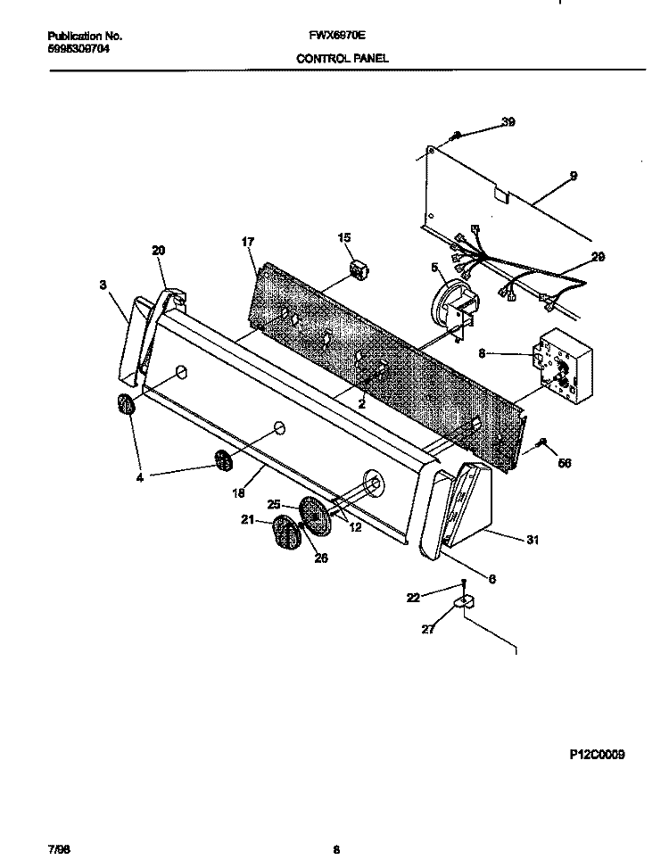 CONTROL PANEL Diagram and Parts List for FWX6970EW2  Frigidaire Washer