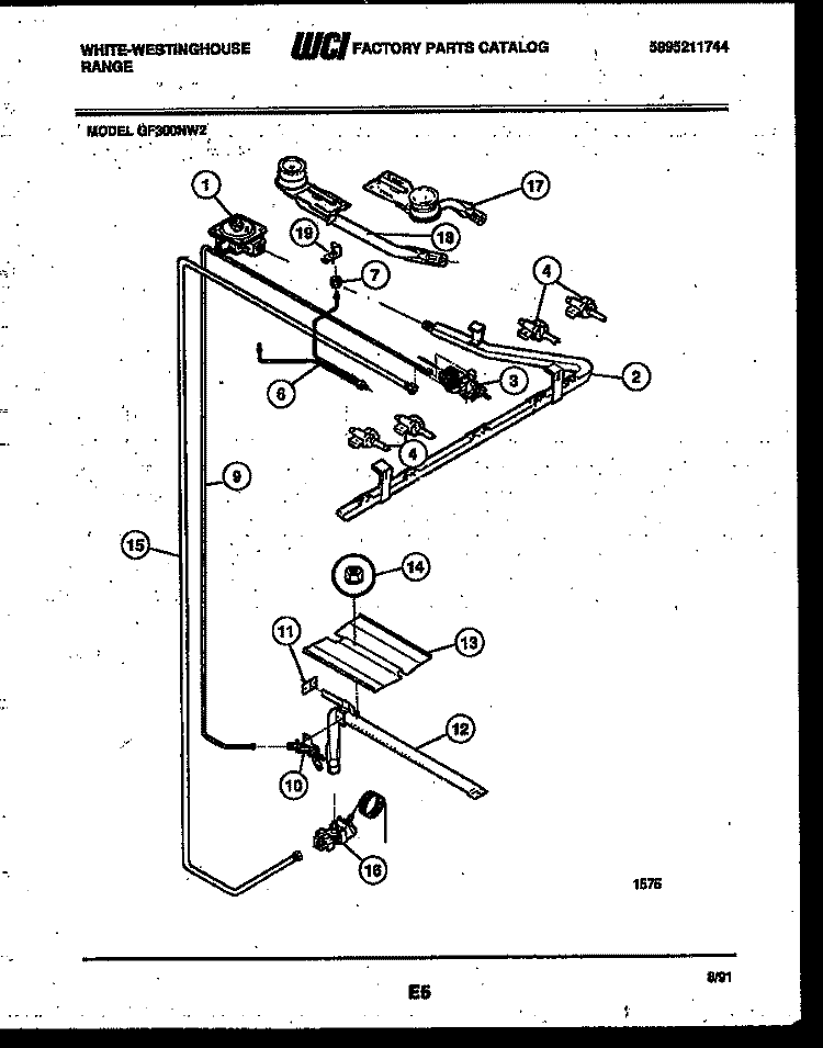 BURNER, MANIFOLD AND GAS CONTROL Diagram and Parts List for GF300ND2  Frigidaire Range