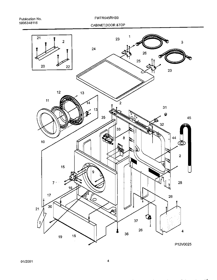 WSHR CAB, DOOR Diagram and Parts List for FWTR645RHS0  Frigidaire Washer