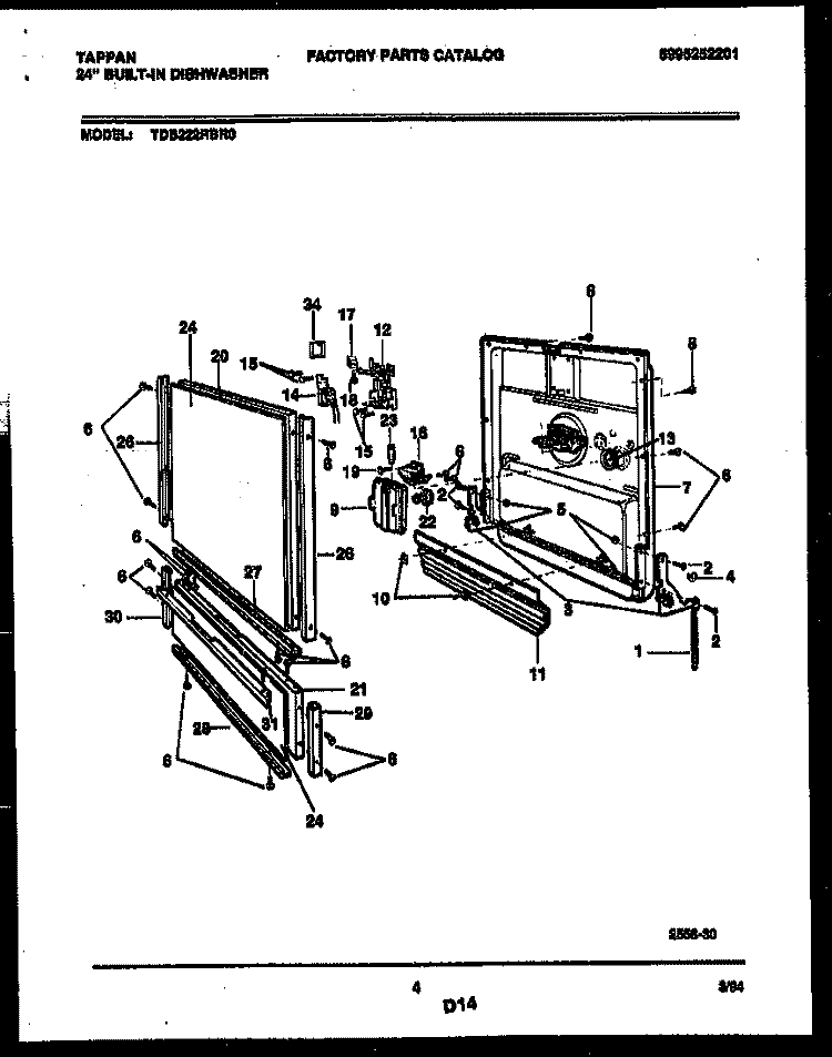 DOOR PARTS Diagram and Parts List for TDB222RBR0  Tappan Dishwasher