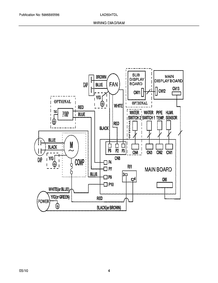WIRING DIAGRAM Diagram and Parts List for LAD504TDL6  Frigidaire Dehumidifier