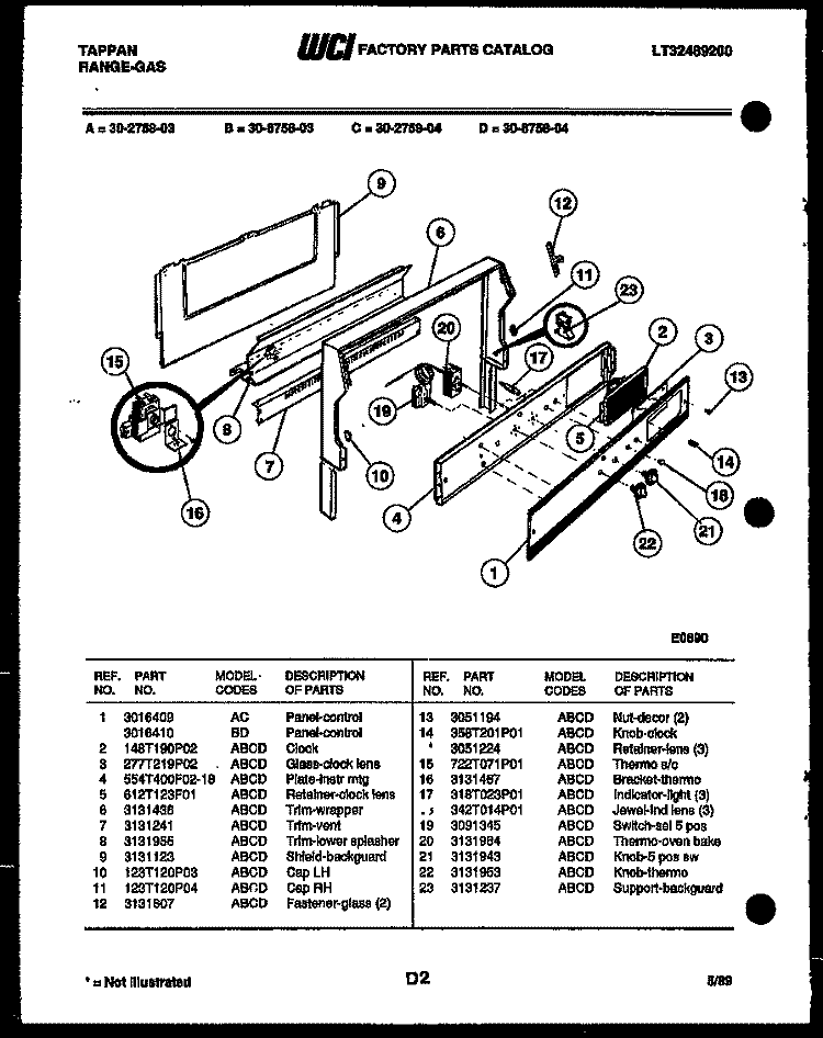BACKGUARD Diagram and Parts List for 30-2758-00-03  Tappan Range