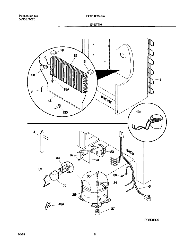 SYSTEM Diagram and Parts List for FFU11FC4BW0  Frigidaire Freezer