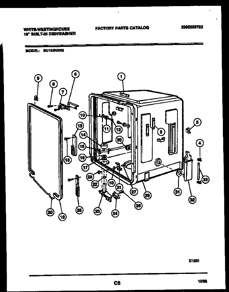 TUB AND FRAME PARTS Diagram and Parts List for SU182NXR2  Frigidaire Dishwasher