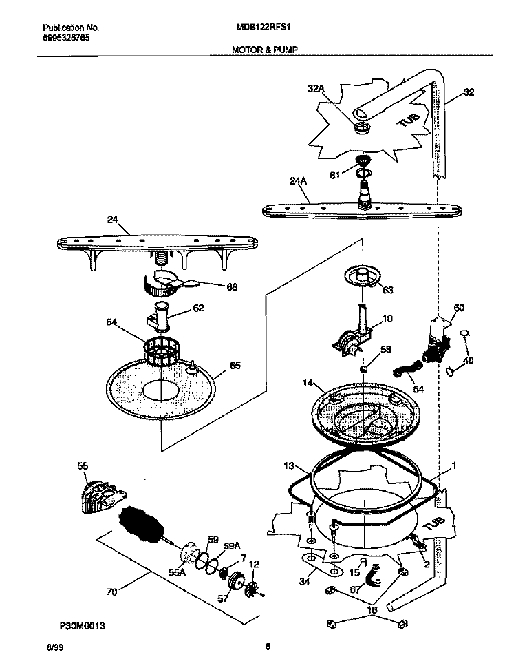 MOTOR Diagram and Parts List for MDB122RFS1  Frigidaire Dishwasher