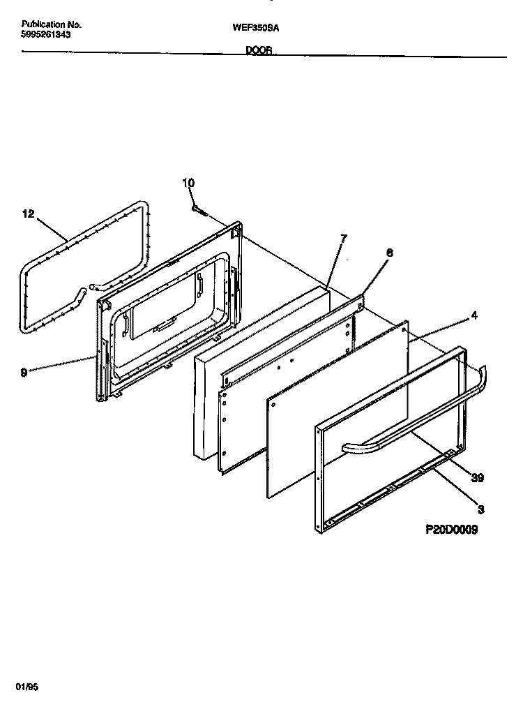 DOOR Diagram and Parts List for WEF350SAWA  Frigidaire Range