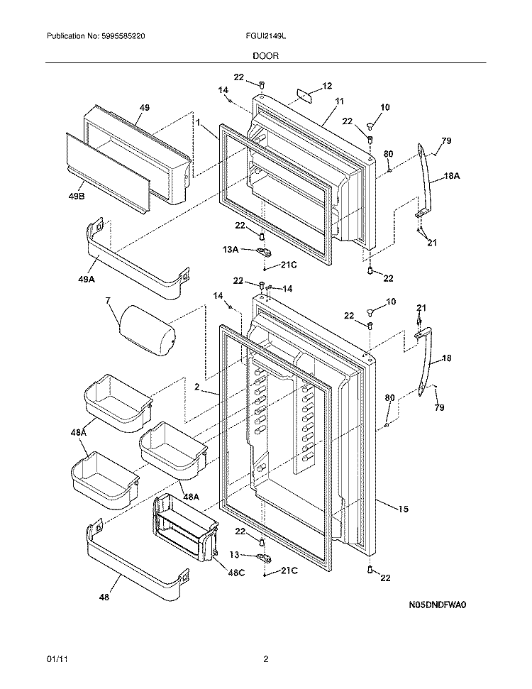 DOOR Diagram and Parts List for FGUI2149LF1  Frigidaire Refrigerator