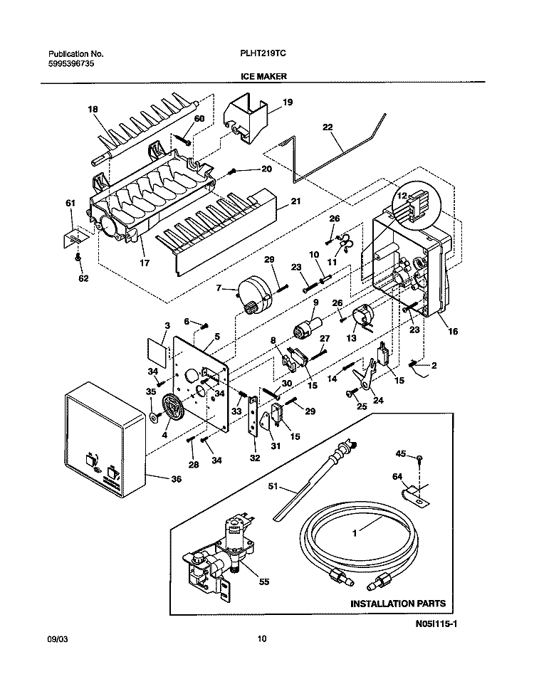 ICE MAKER Diagram and Parts List for PLHT219TCB2  Frigidaire Refrigerator