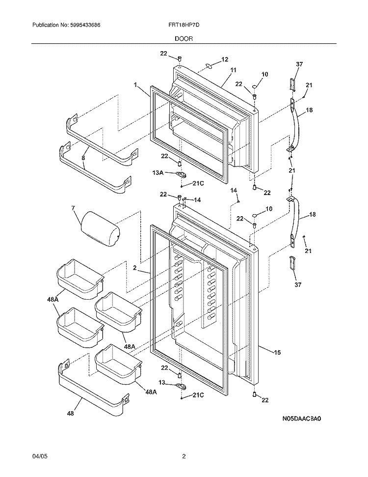 DOOR Diagram and Parts List for FRT18HP7DW2  Frigidaire Refrigerator