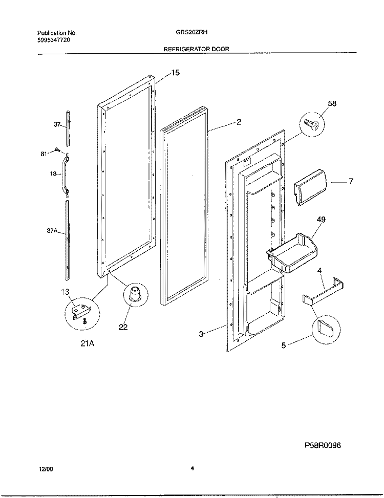 REFRIGERATOR DOOR Diagram and Parts List for GRS20ZRHD8  Gibson Refrigerator