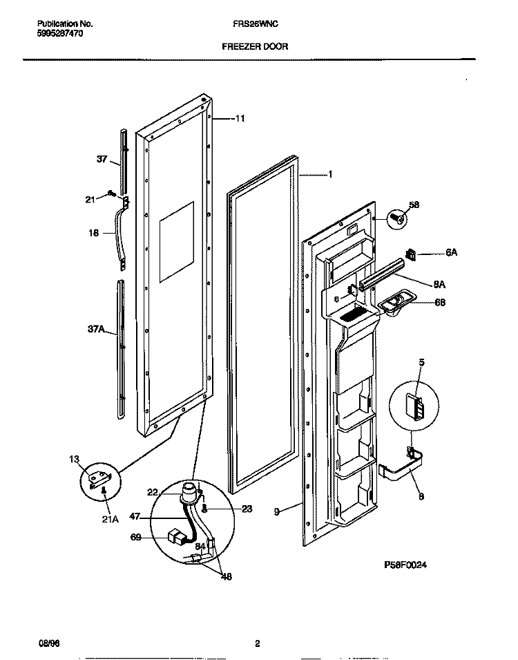 FREEZER DOOR Diagram and Parts List for FRS26WNCW3  Frigidaire Refrigerator