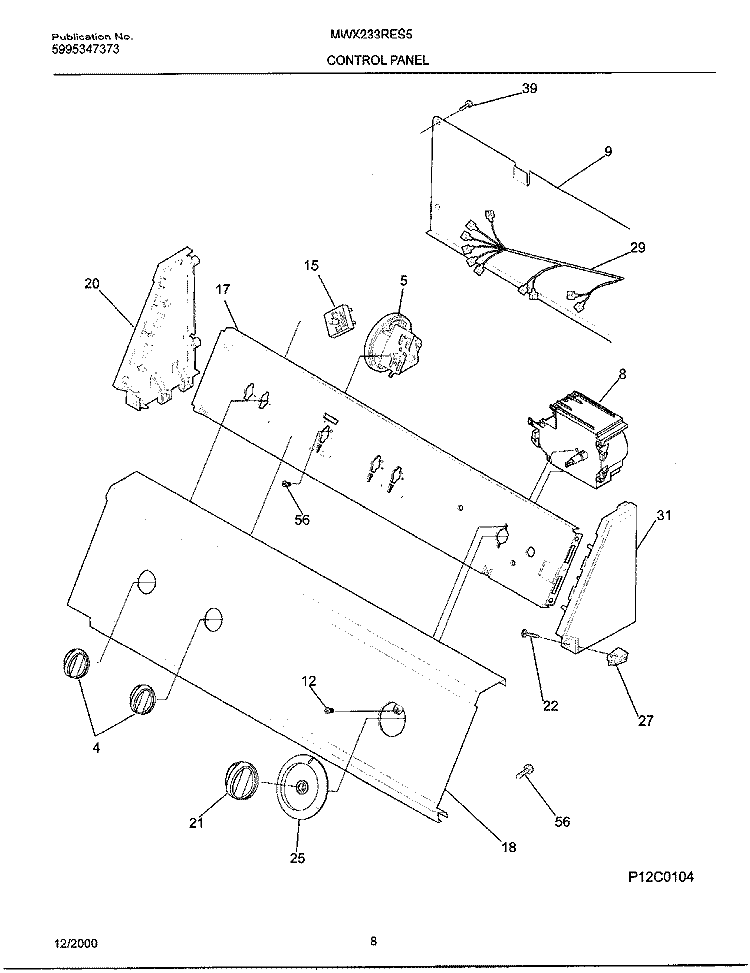 CONTROL PANEL Diagram and Parts List for MWX233RES5  Frigidaire Washer
