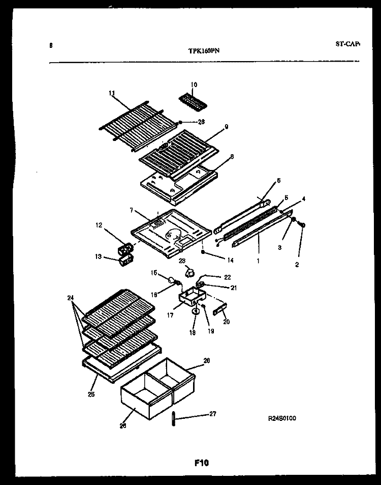 SHELVES AND SUPPORTS Diagram and Parts List for TPK160PN3W  Kelvinator Refrigerator