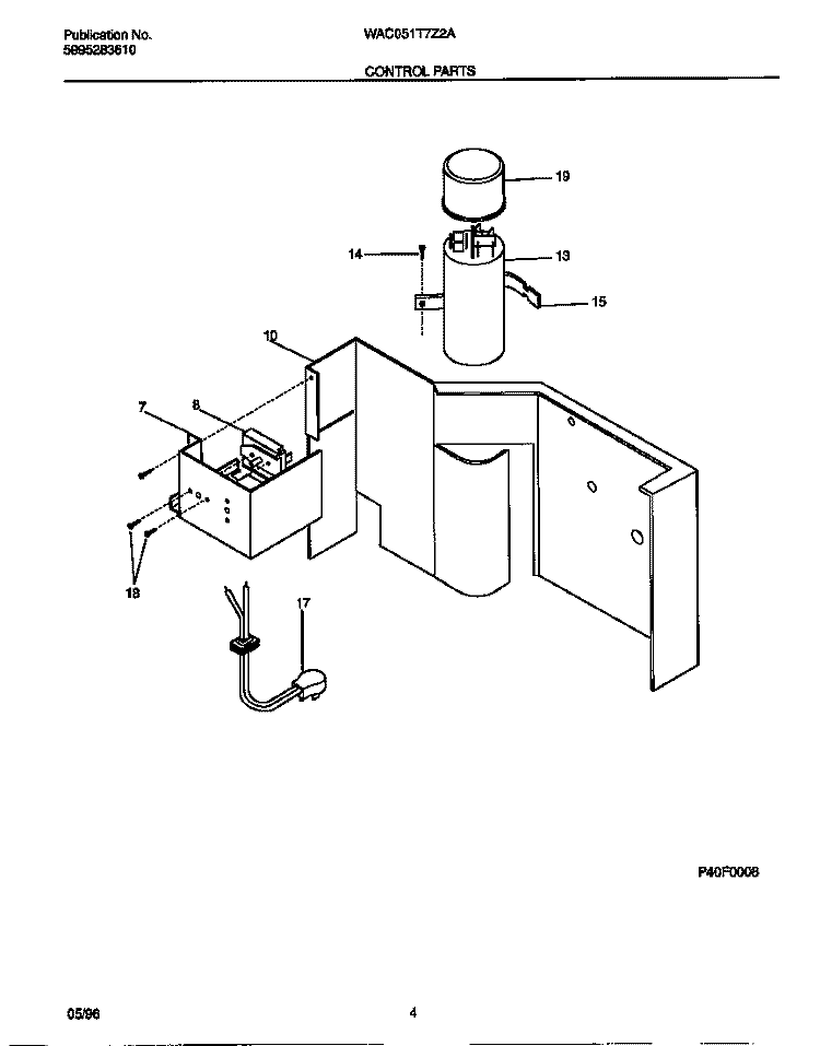 CONTROL PARTS Diagram and Parts List for WAC051T7Z2A  Frigidaire Air Conditioner