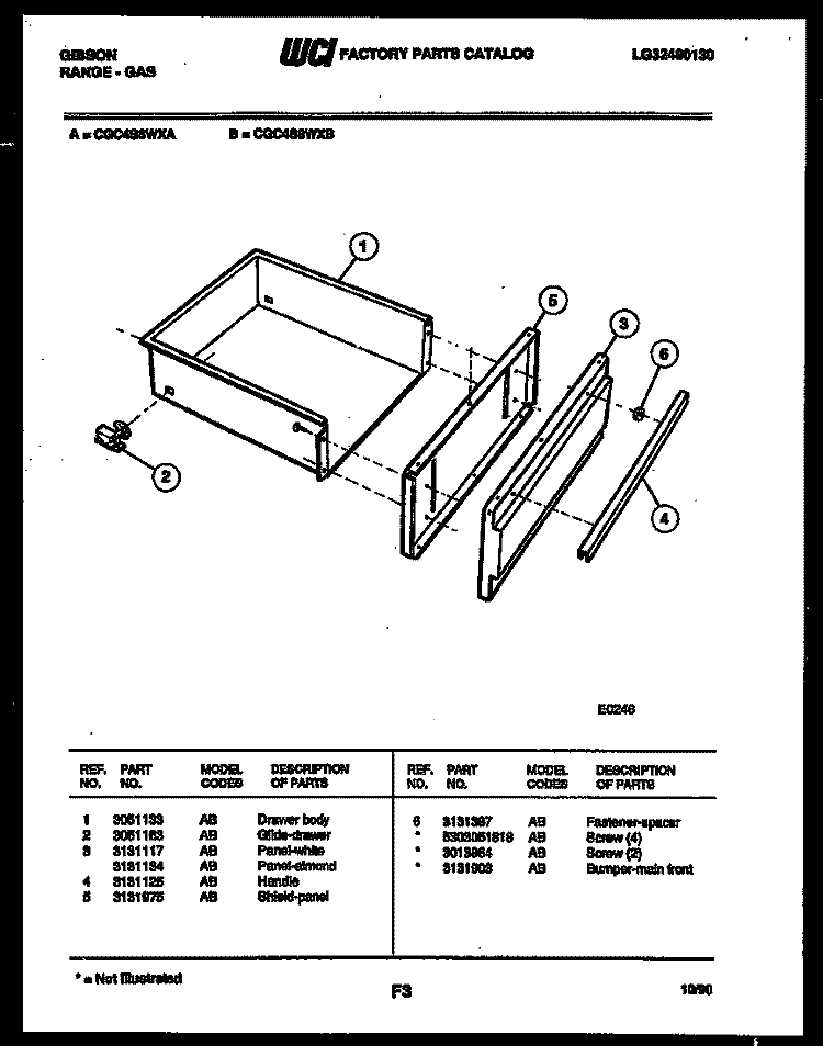 DRAWER PARTS Diagram and Parts List for CGC4S8WXB  Gibson Range