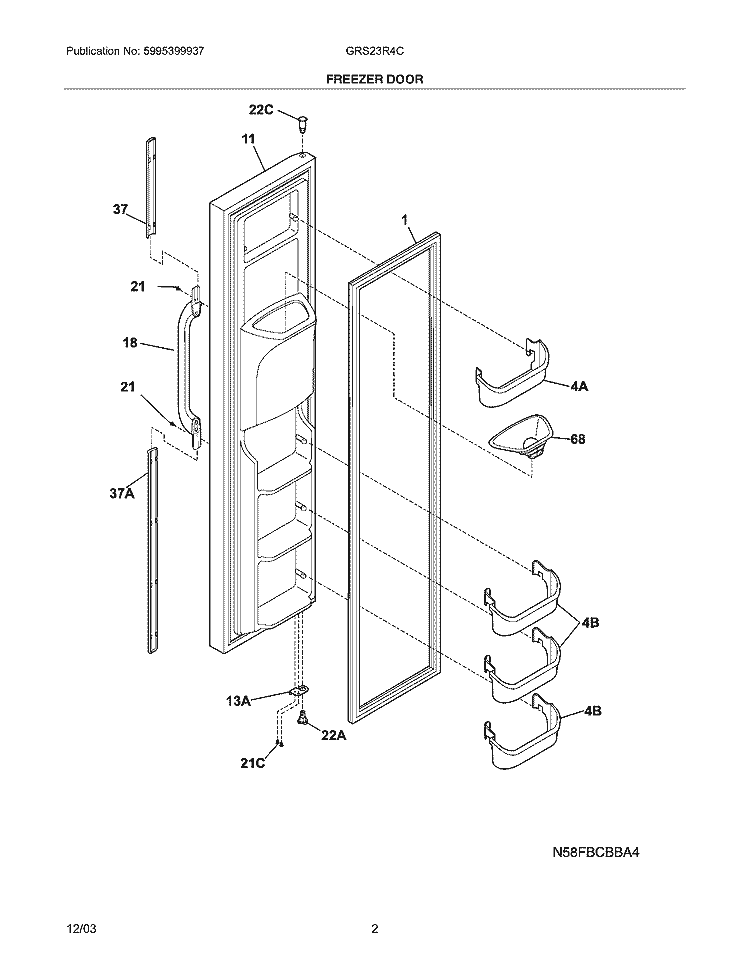 FREEZER DOOR Diagram and Parts List for GRS23R4CQ3  Gibson Refrigerator