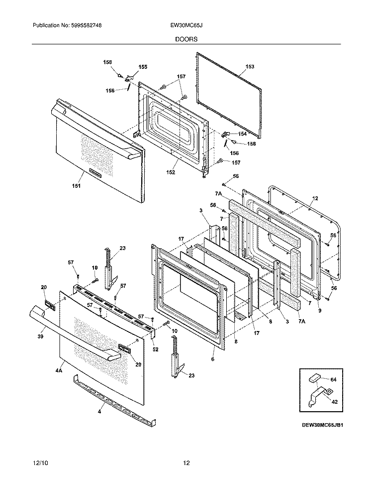 DOORS Diagram and Parts List for EW30MC65JB1  Electrolux Microwave Oven Combo