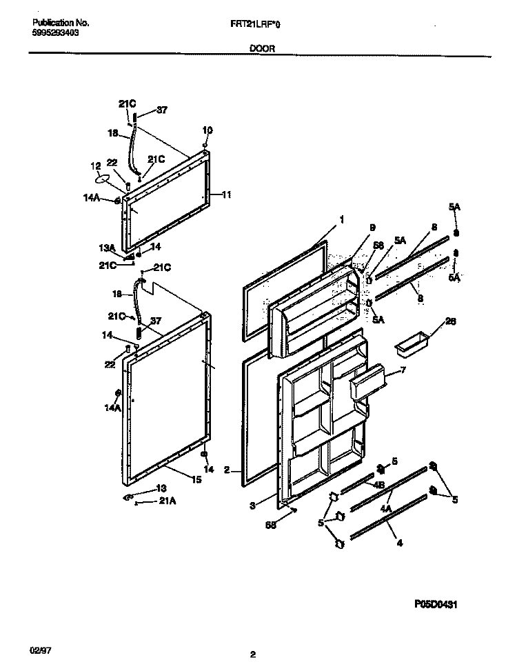 DOOR Diagram and Parts List for FRT21LRFD0  Frigidaire Refrigerator