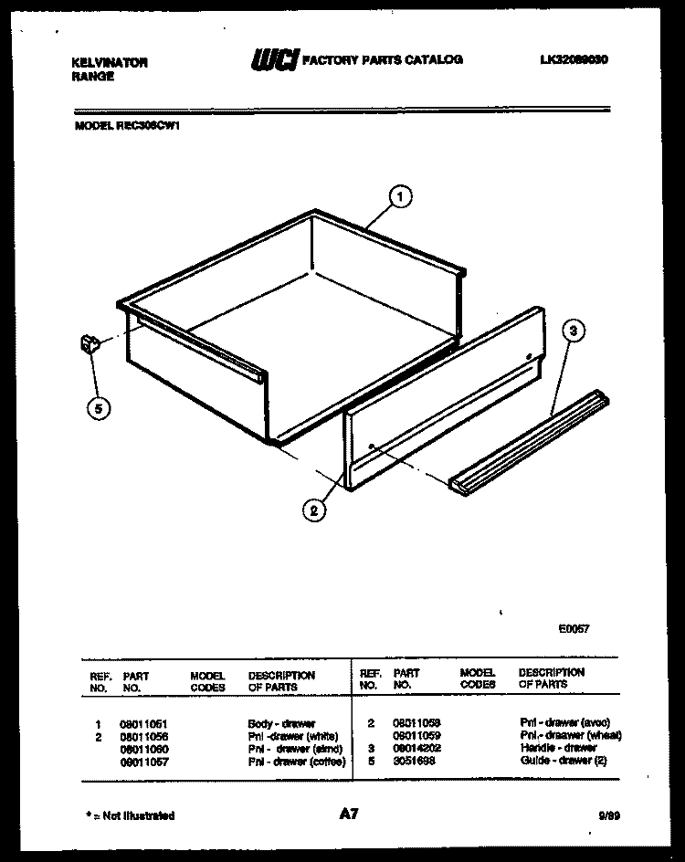 DRAWER PARTS Diagram and Parts List for REC306CV1  Kelvinator Range