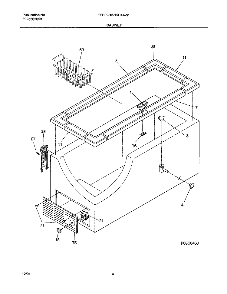 CABINET Diagram and Parts List for FFC09C4AW1  Frigidaire Freezer