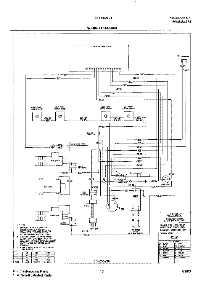 WIRING DIAGRAM Diagram and Parts List for FGFL66ASD  Frigidaire Range
