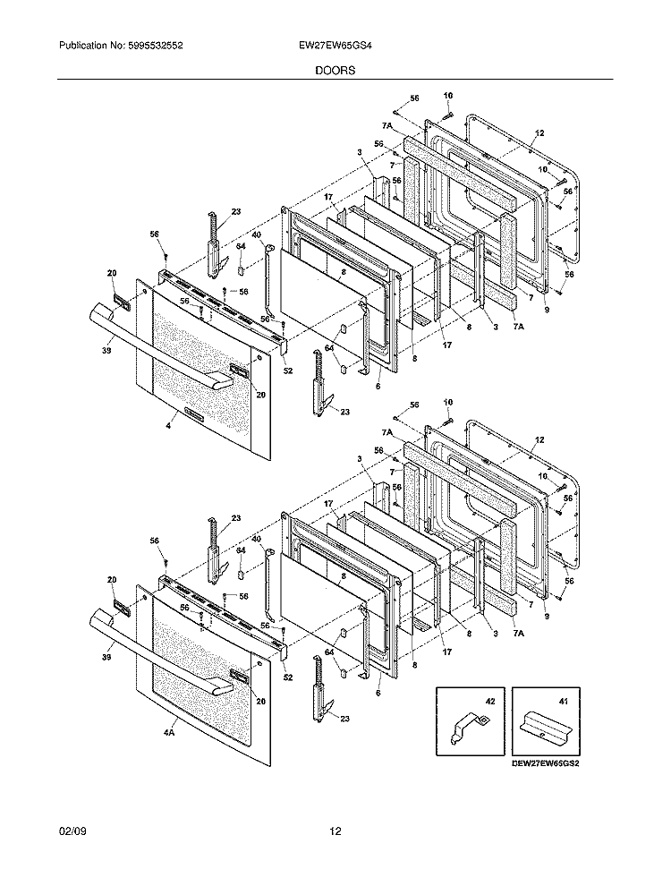 DOORS Diagram and Parts List for EW27EW65GS4  Electrolux Wall Oven