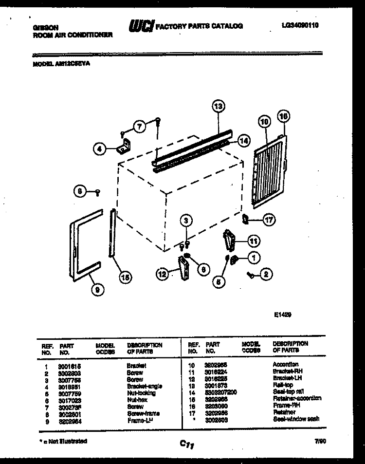 CABINET AND INSTALLATION PARTS Diagram and Parts List for AM12C5EYA  Gibson Air Conditioner