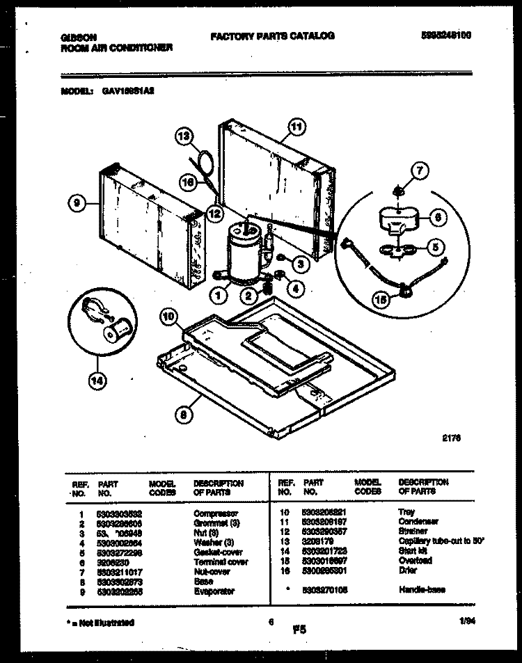 SYSTEM PARTS Diagram and Parts List for GAV158S1A2  Gibson Air Conditioner