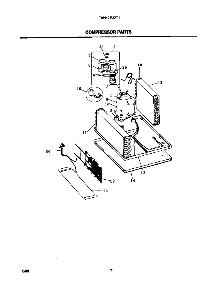 COMPRESSOR PARTS Diagram and Parts List for FAH12EJ2T1  Frigidaire Air Conditioner