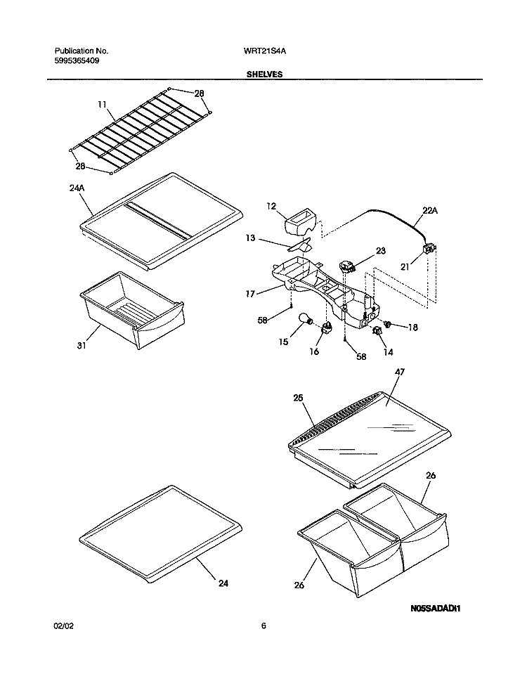 SHELVES Diagram and Parts List for WRT21S4AW0  Westinghouse Refrigerator
