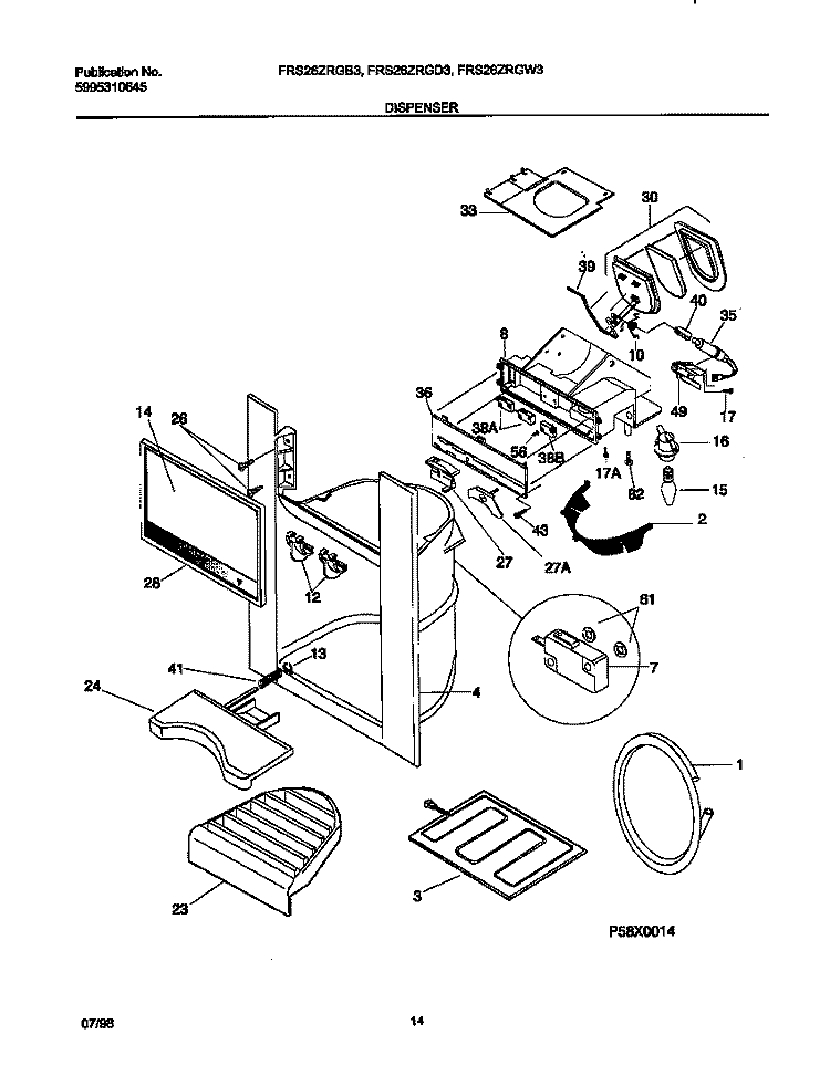 ICE DISPENSER Diagram and Parts List for FRS26ZRGW3  Frigidaire Refrigerator
