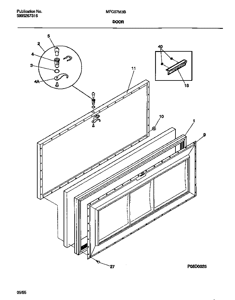 DOOR Diagram and Parts List for MFC07M3BW2  Frigidaire Freezer