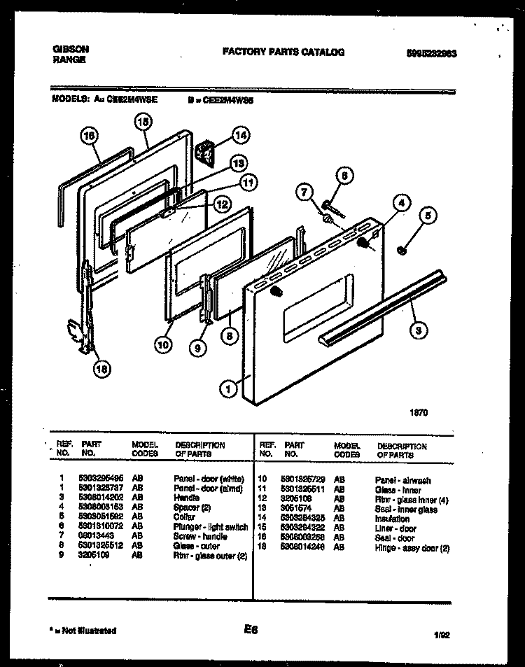 DOOR PARTS Diagram and Parts List for CEE2M4WS5  Gibson Range