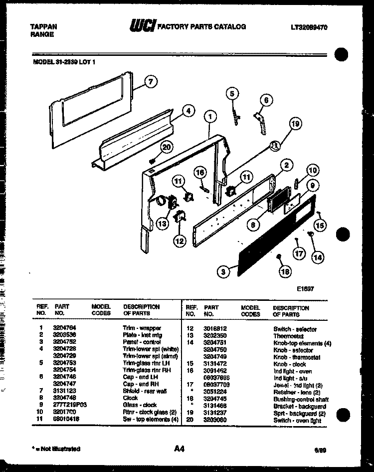 BACKGUARD Diagram and Parts List for 31-2339-23-01  Tappan Range