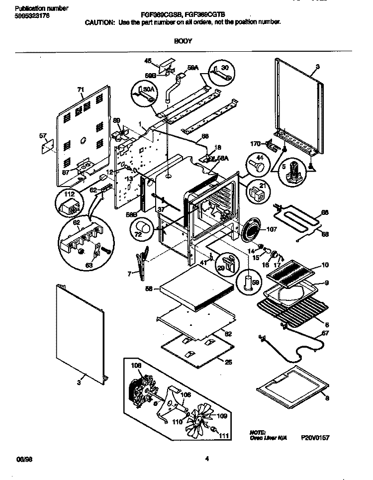 BODY Diagram and Parts List for FEF369CGTB  Frigidaire Range
