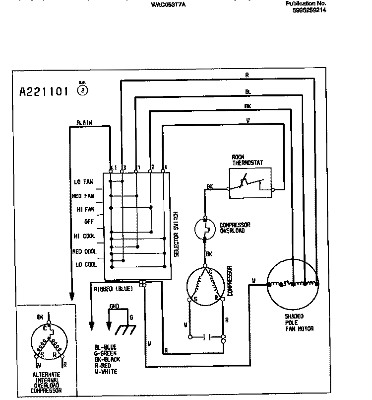 WIRING DIAGRAM Diagram and Parts List for WAC053T7A5  Frigidaire Air Conditioner