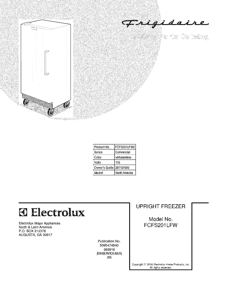 COVER Diagram and Parts List for FCFS201LFW2  Frigidaire Freezer