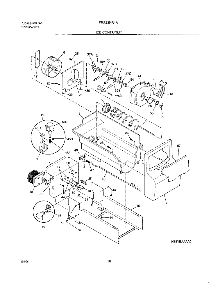 ICE CONTAINER Diagram and Parts List for FRS23KR4AW0  Frigidaire Refrigerator