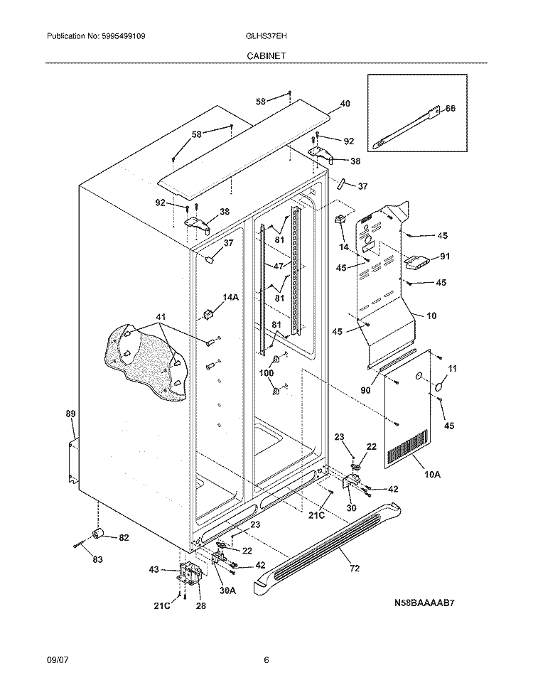CABINET Diagram and Parts List for GLHS37EHQ5  Frigidaire Refrigerator