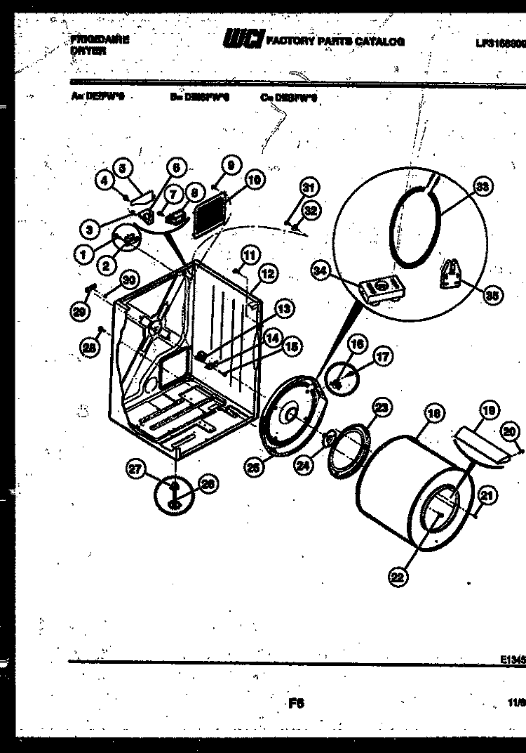 CABINET AND COMPONENT PARTS Diagram and Parts List for DEIFW0  Frigidaire Dryer