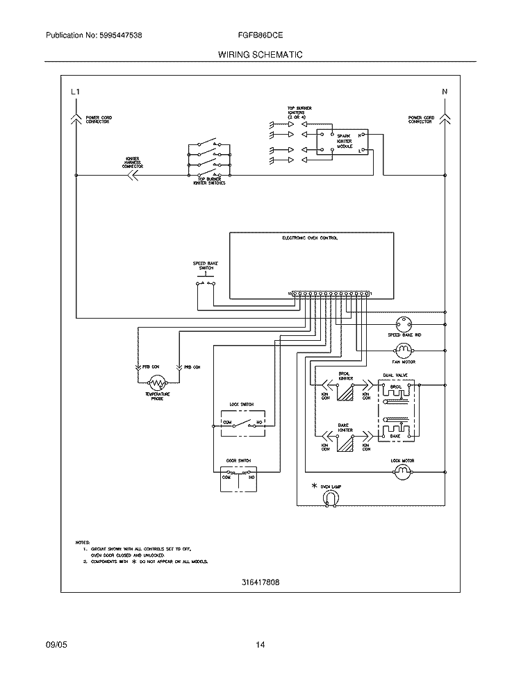 WIRING SCHEMATIC Diagram and Parts List for FGFB86DCE  Frigidaire Range